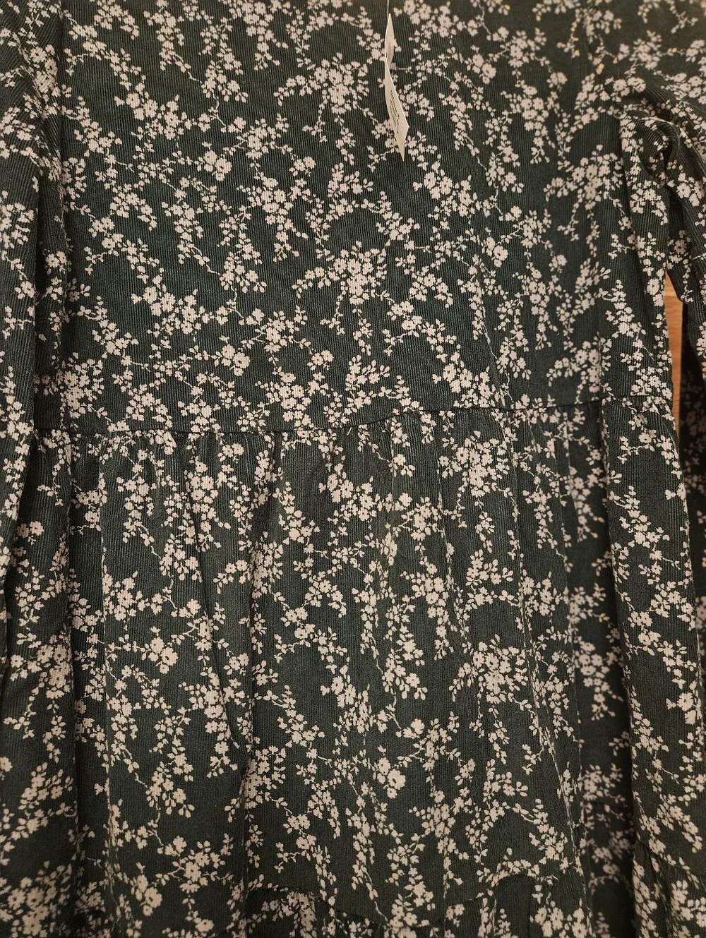 GAP Green Floral Long-Sleeve Casual Dress; Fall; Corduroy Feel But 100% Cotton